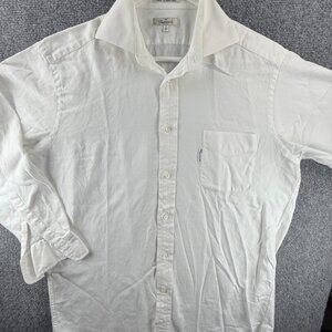 Faconnable Twill Cotton 16 White Button Up Solid Pocket Shirt Men Long Sleeve